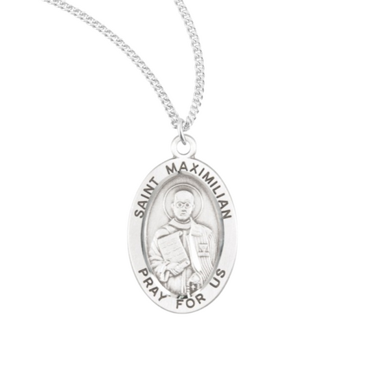 Patron Saint Maximilian Kolbe Oval Sterling Silver Medal, Catholic Gift, Made in USA