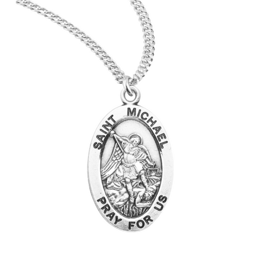 Patron Saint Michael Oval Gold Plated Sterling Silver Medal, Catholic Gift, Made in USA