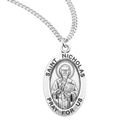 Patron Saint Nicholas Oval Sterling Silver Medal, Catholic Gift, Made in USA