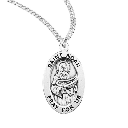 Patron Saint Noah Oval Sterling Silver Medal, Catholic Gift, Made in USA