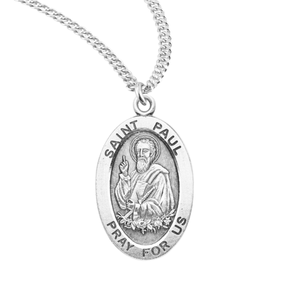 Patron Saint Paul Oval Sterling Silver Medal, Catholic Gift, Made in USA