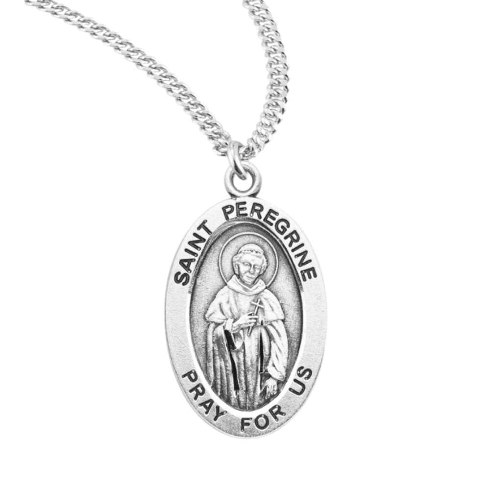 Patron Saint Peregrine Oval Sterling Silver Medal, Catholic Gift, Made in USA