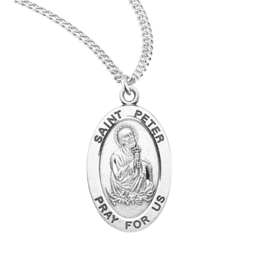 Patron Saint Peter Oval Sterling Silver Medal, Catholic Gift, Made in USA