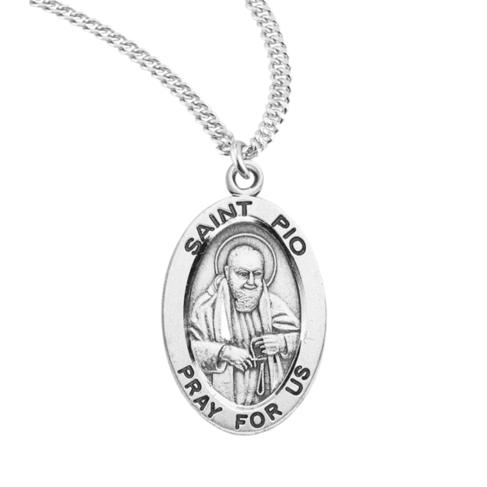 Patron Saint Pio Oval Sterling Silver Medal, Catholic Gift, Made in USA