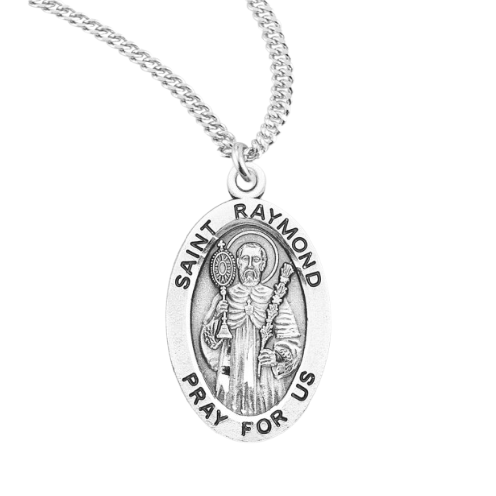 Patron Saint Raymond Oval Sterling Silver Medal, Catholic Gift, Made in USA