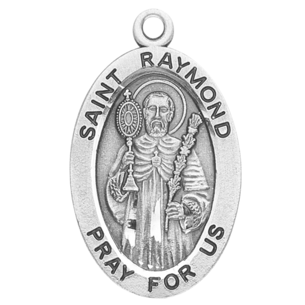 Saint Raymond Sterling Silver Oval Medal Necklace — 20" Chain, Made in USA