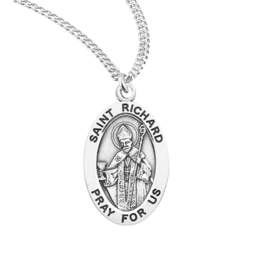 Patron Saint Richard Oval Sterling Silver Medal, Catholic Gift, Made in USA