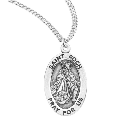 Patron Saint Roch Oval Sterling Silver Medal, Catholic Gift, Made in USA