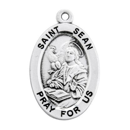Saint Sean Sterling Silver Oval Medal Pendant — 20" Chain, Gift Box Included