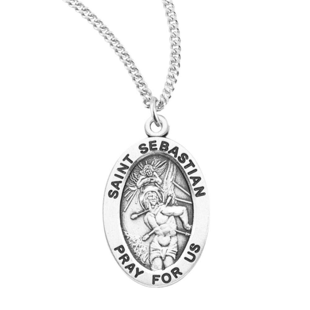 Patron Saint Sebastian Oval Sterling Silver Medal, Catholic Gift, Made in USA