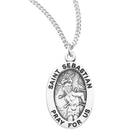 Patron Saint Sebastian Oval Sterling Silver Medal, Catholic Gift, Made in USA