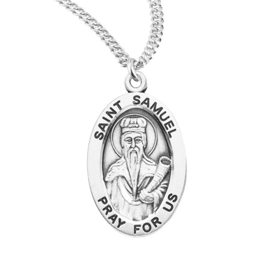 Patron Saint Samuel Oval Sterling Silver Medal, Catholic Gift, Made in USA
