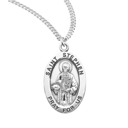 Saint Stephen Oval Sterling Silver Medal, Catholic Gift, Made in USA