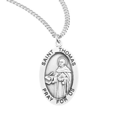Patron Saint Thomas Aquinas Oval Sterling Silver Medal, Catholic Gift, Made in USA