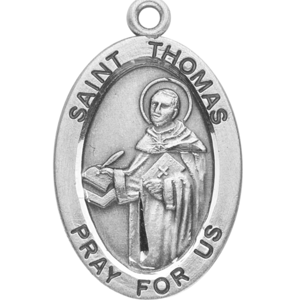 Saint Thomas Aquinas Sterling Silver Oval Medal Pendant Necklace — 20" Chain