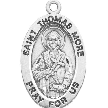Saint Thomas More Sterling Silver Oval Medal — 20" Chain, Gift Box Included