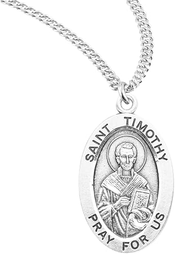 Patron Saint Timothy Oval Sterling Silver Medal, Catholic Gift, Made in USA