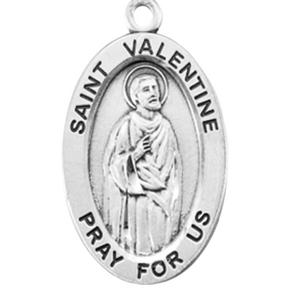 Saint Valentine Sterling Silver Oval Medal Pendant — 20" Chain, Made in USA