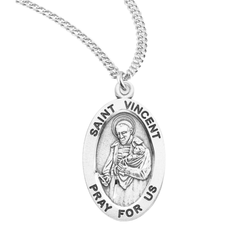 Patron Saint Vincent de Paul Oval Sterling Silver Medal, Catholic Gift, Made in USA