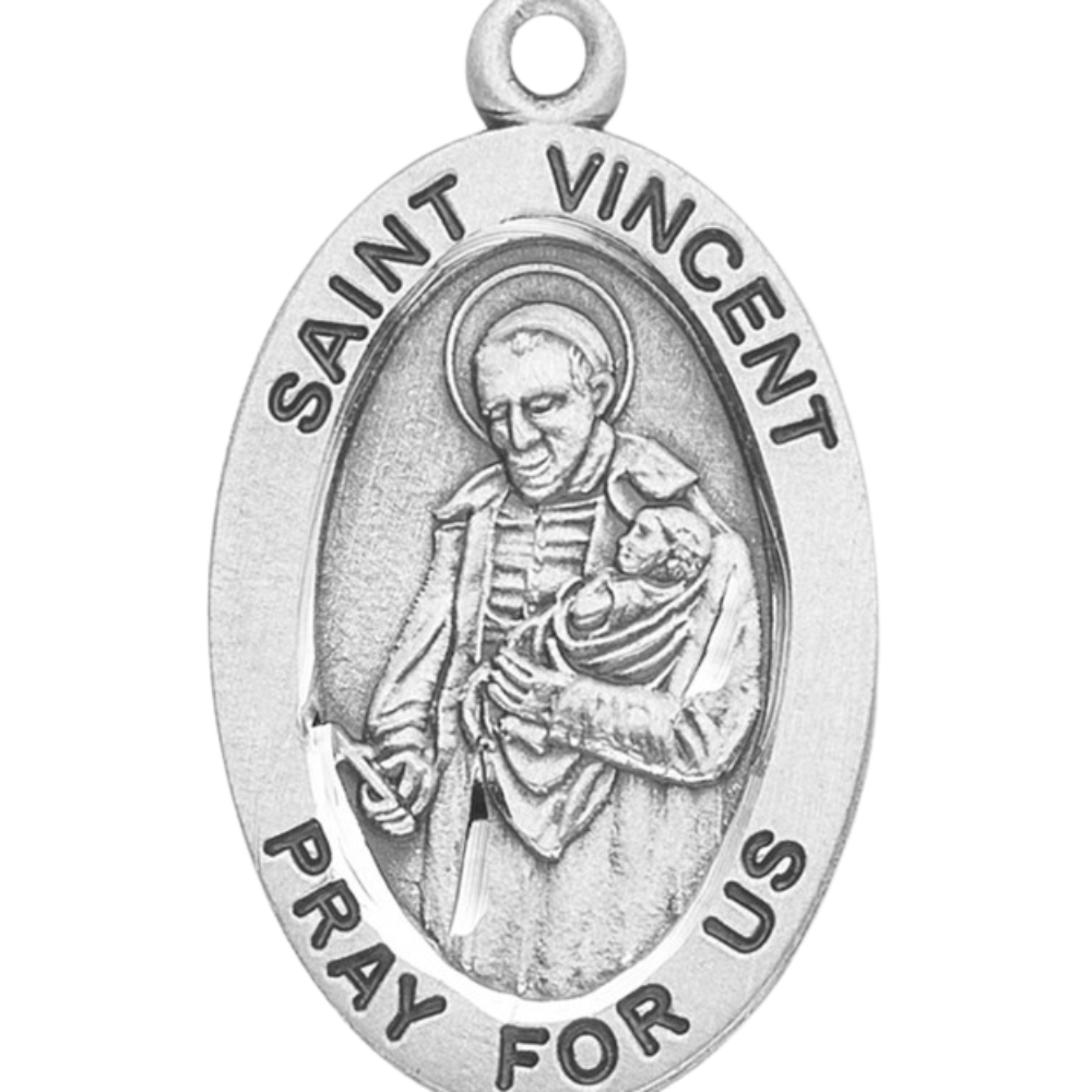 Saint Vincent de Paul Sterling Silver Medal — 20" Chain, Made in USA, Gift Box