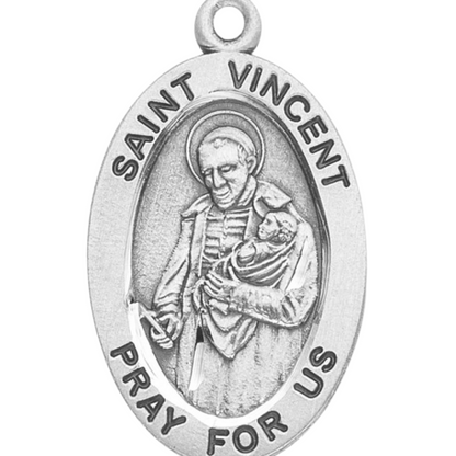 Saint Vincent de Paul Sterling Silver Medal — 20" Chain, Made in USA, Gift Box