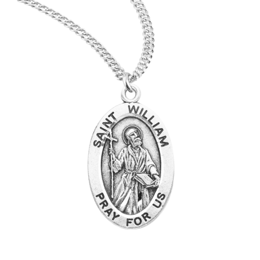 Patron Saint William Oval Sterling Silver Medal, Catholic Gift, Made in USA