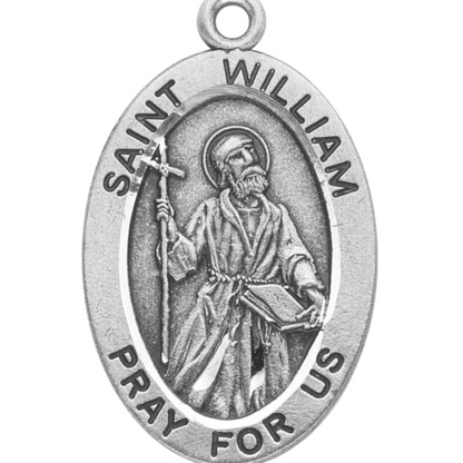Saint William Sterling Silver Oval Medal Pendant Necklace — 20" Chain