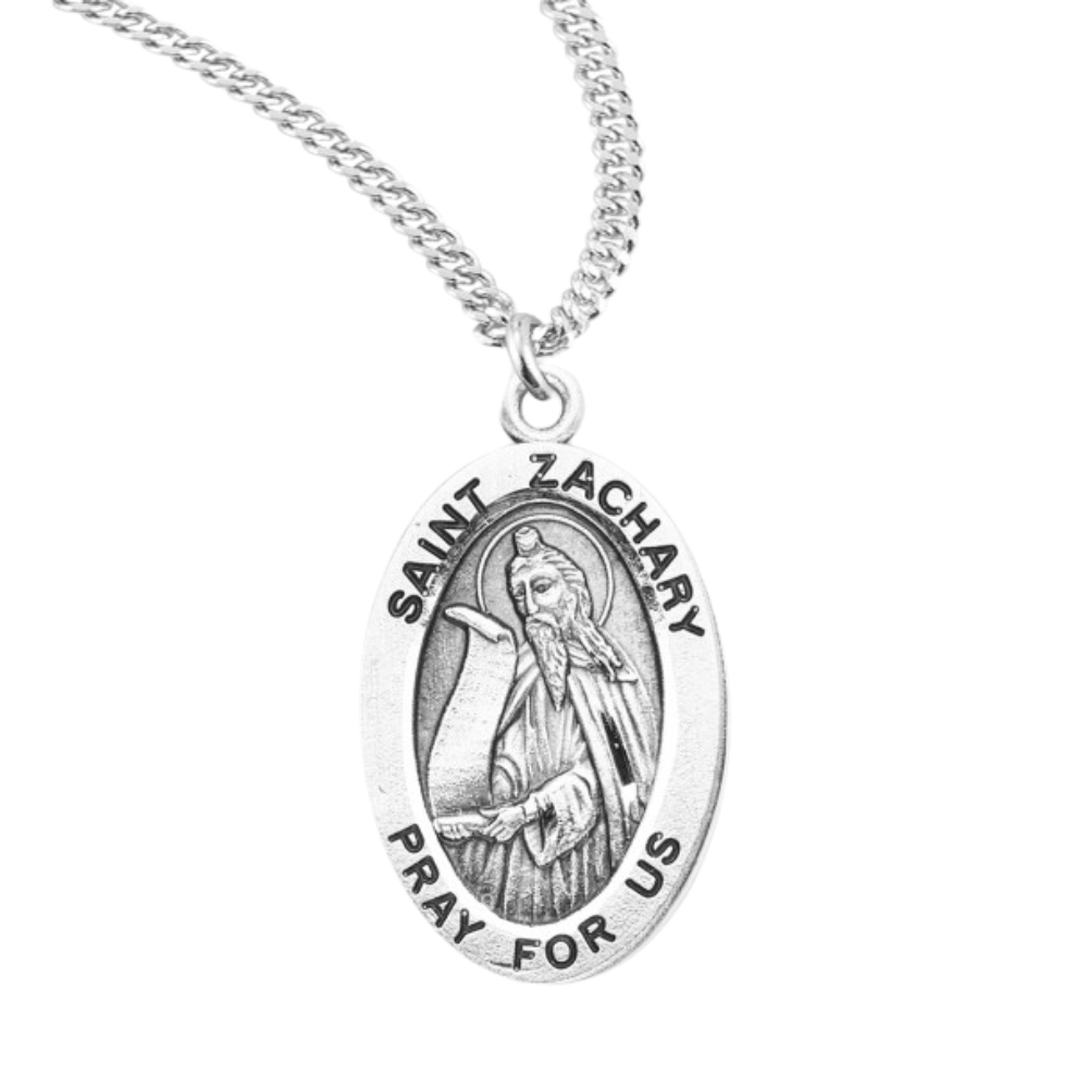 Patron Saint Zachary Oval Sterling Silver Medal, Catholic Gift, Made in USA