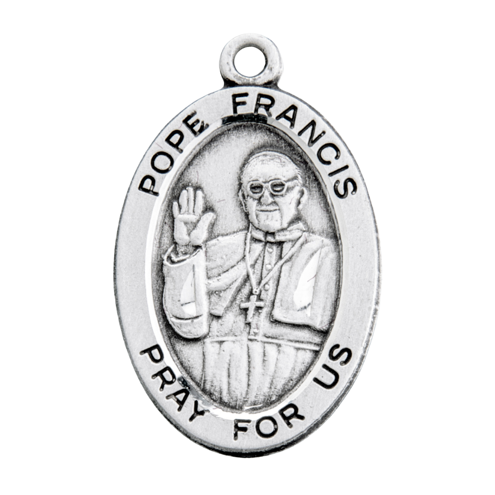 Pope Francis Sterling Silver Oval Medal Pendant Necklace — 20" Chain, Made in USA
