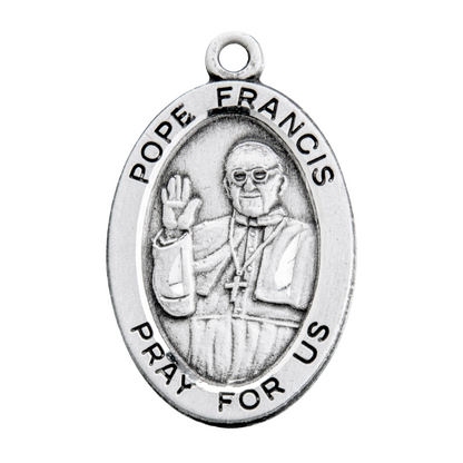Pope Francis Sterling Silver Oval Medal Pendant Necklace — 20" Chain, Made in USA
