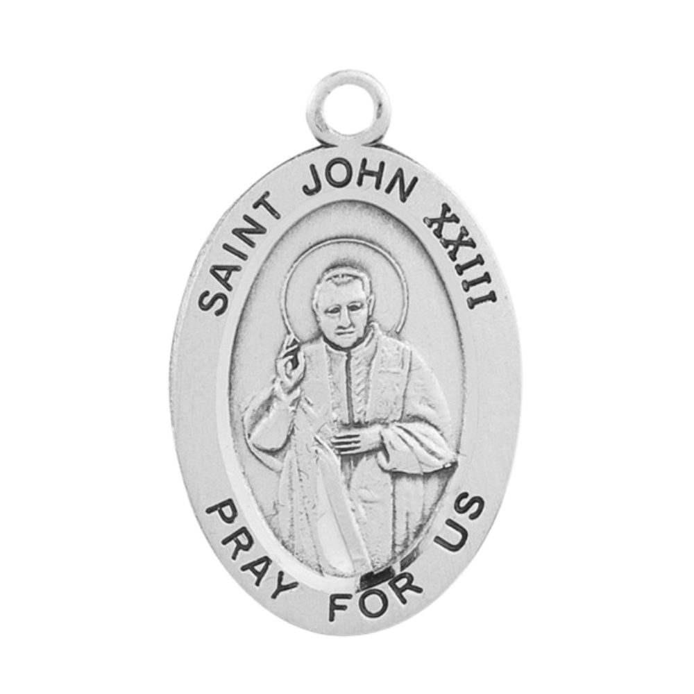 Saint John XXIII Sterling Silver Oval Medal Pendant — 20" Chain, Gift Box
