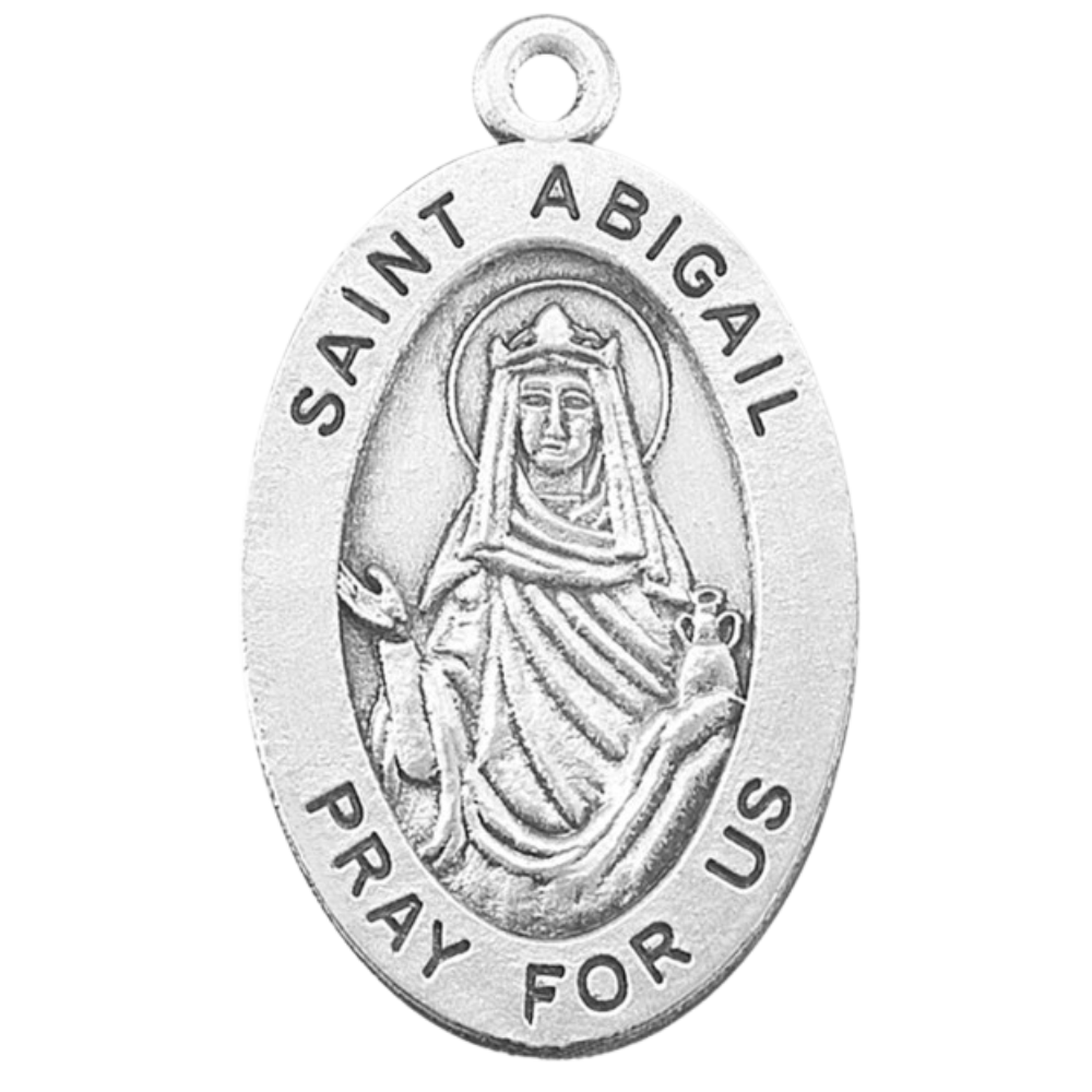Saint Abigail Sterling Silver Oval Medal Necklace — 18" Chain, Gift Box
