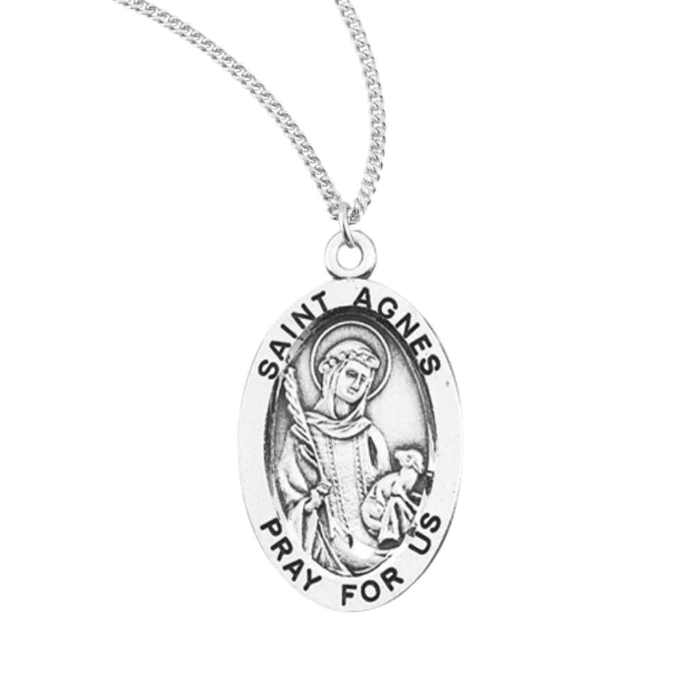 Sterling Oval St Agnes, Catholic Gift, Made in USA