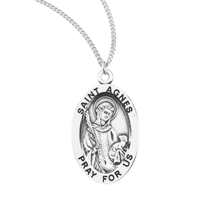 Sterling Oval St Agnes, Catholic Gift, Made in USA