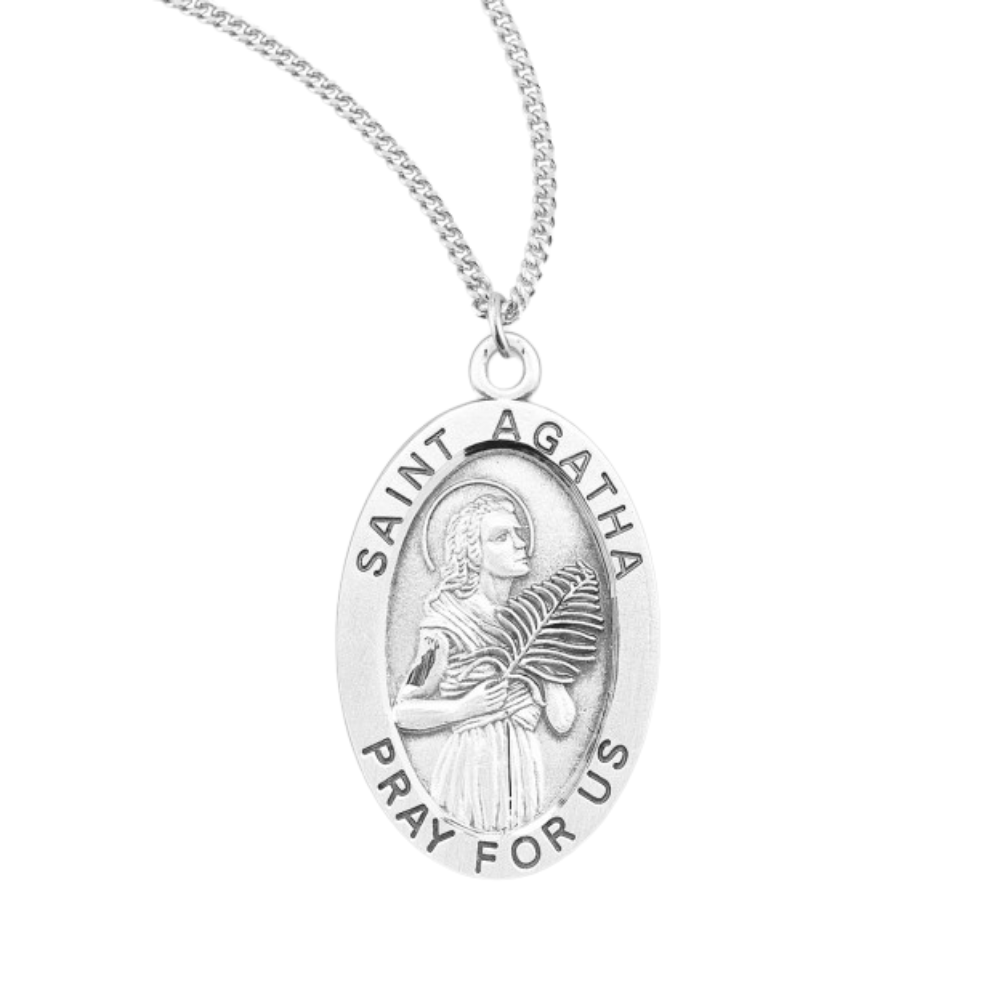 Sterling Oval St Agatha Medal, Catholic Gift, Made in USA