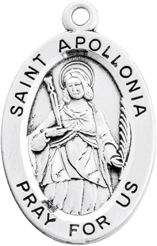 Saint Apollonia Sterling Silver Medal Pendant — 18" Chain, Gift Box Included