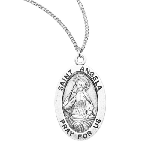 Sterling Oval St Angela, Catholic Gift, Made in USA