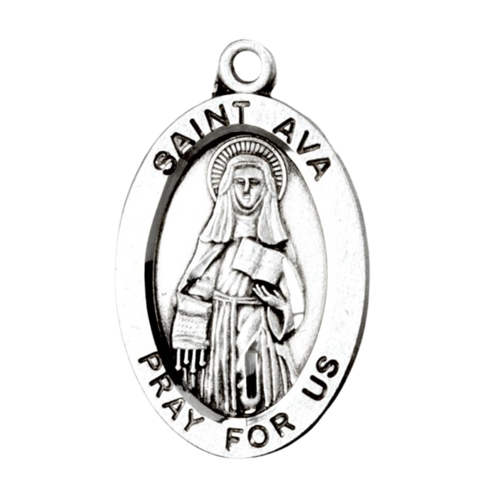 Saint Ava Sterling Silver Oval Medal Necklace — 18" Chain, Gift Box Included