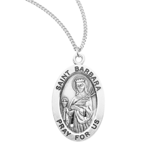 Sterling Oval St Barbara, Catholic Gift, Made in USA