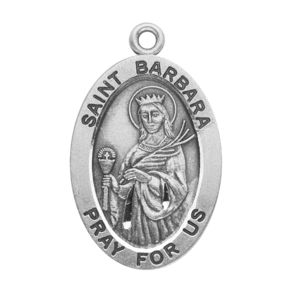 Saint Barbara Sterling Silver Medal Necklace — 18" Chain, Gift Box Included