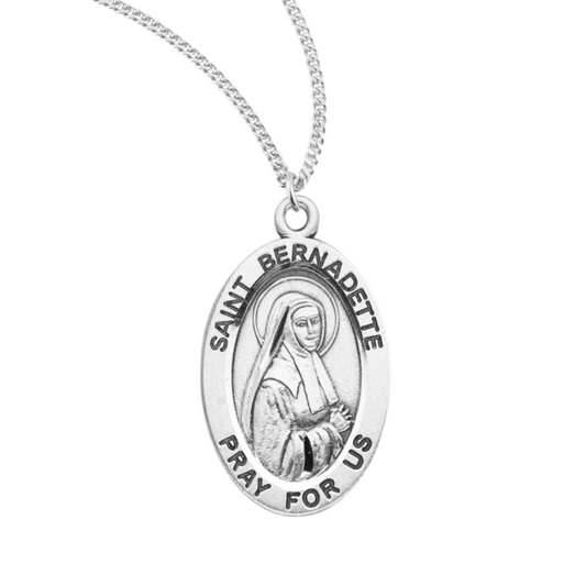 Patron Saint Bernadette Oval Sterling Silver Medal, Catholic Gift, Made in USA