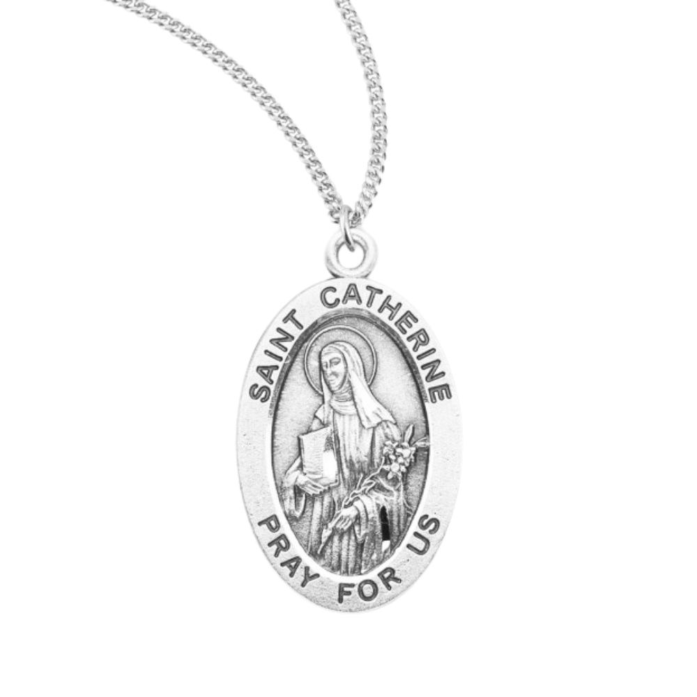 Patron Saint Catherine of Siena Oval Sterling Silver Medal, Catholic Gift, Made in USA