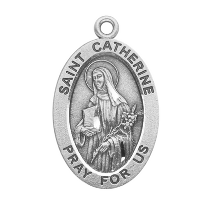 Saint Catherine of Siena Sterling Silver Oval Medal Necklace — 18" Chain