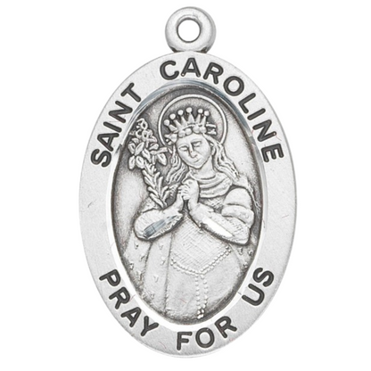 Saint Caroline Sterling Silver Medal Necklace — 18" Chain, Gift Box Included