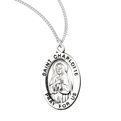 Patron Saint Charlotte Oval Sterling Silver Medal, Catholic Gift, Made in USA