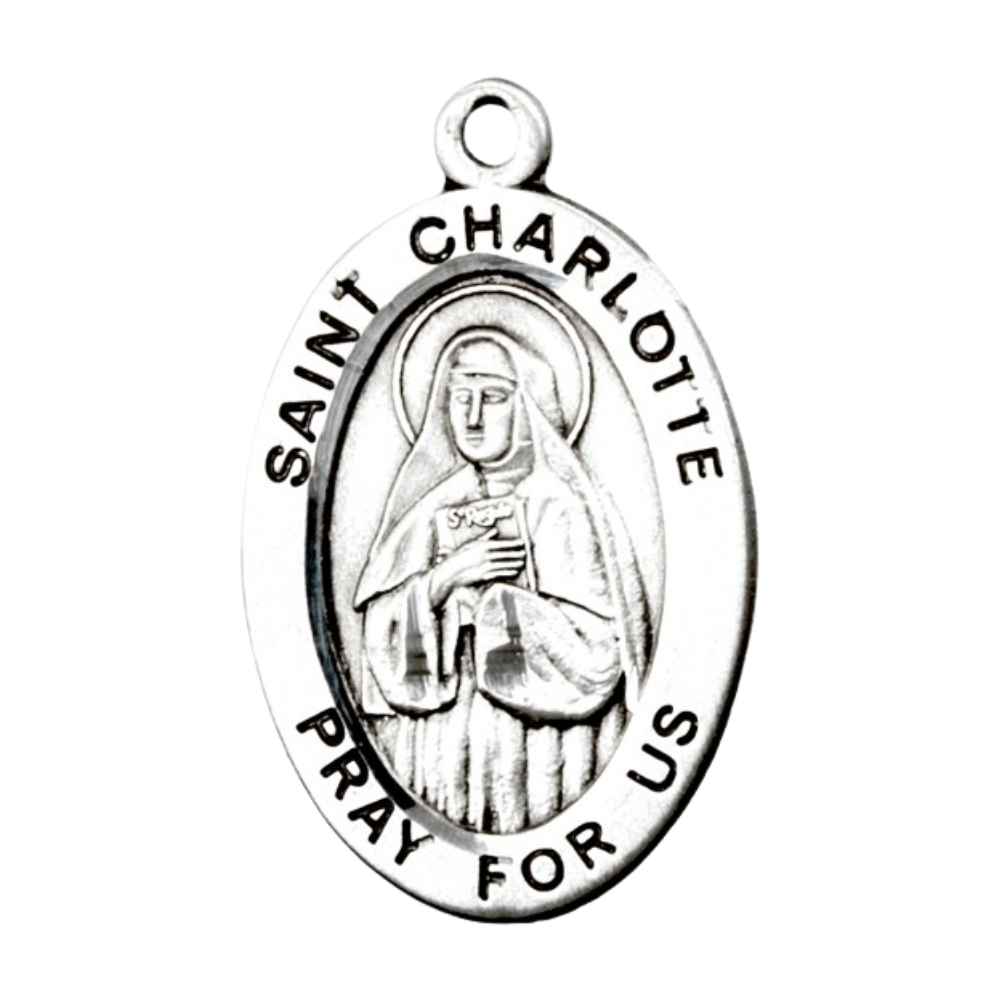 Patron Saint Charlotte Sterling Silver Medal — 18" Chain, Gift Box Included