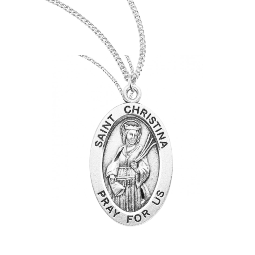 Patron Saint Christina Oval Sterling Silver Medal, Catholic Gift, Made in USA