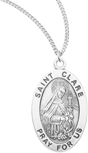 Patron Saint Clare Oval Sterling Silver Medal, Catholic Gift, Made in USA