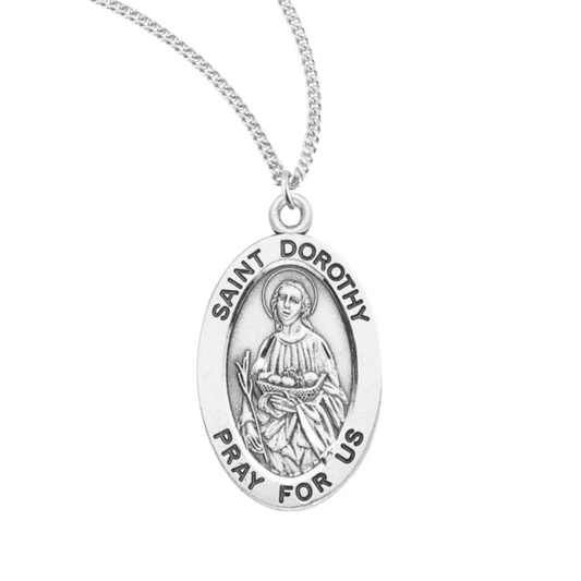 Patron Saint Dorothy Oval Sterling Silver Medal, Catholic Gift, Made in USA