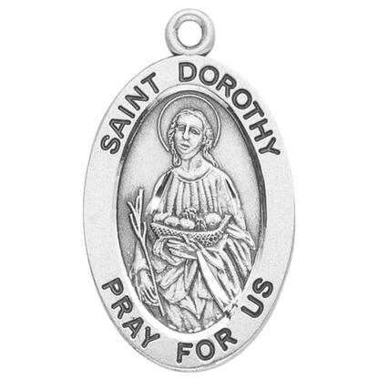 Saint Dorothy Sterling Silver Oval Medal Necklace — 18" Chain, Gift Box